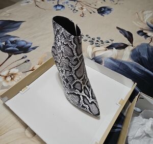 Michael Kors Black and White Snake Print Ankle Boots